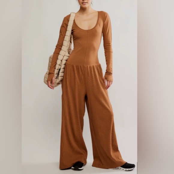 Free People Pants - Free People Wide-Leg Scoop-Neck Jumpsuit in Caramel size S NWT